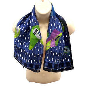 Kenneth Cole New York 100% Silk Navy Blue Woven Design w/ Shoes Scarf 34x34"
